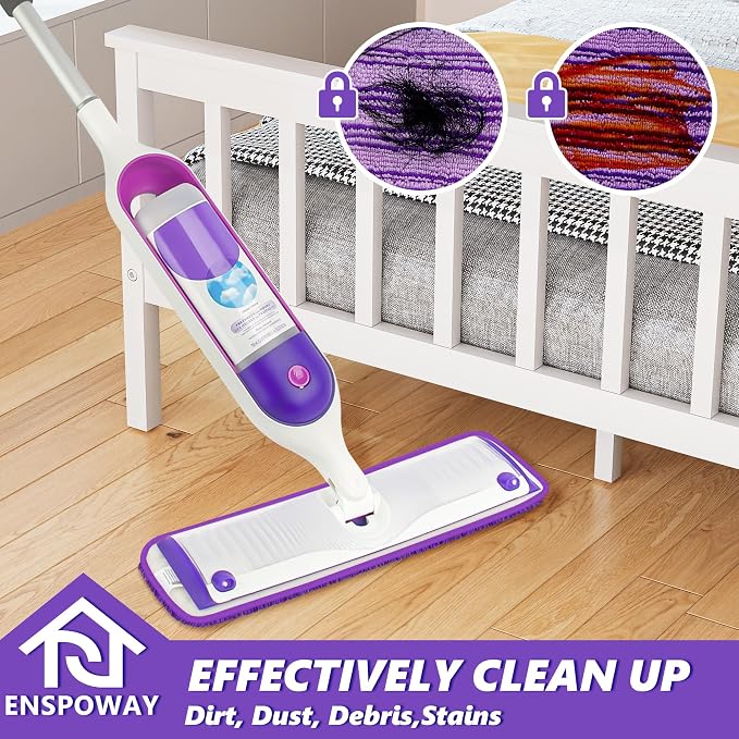 Reusable Microfiber Mop Pads for Swiffer PowerMop: 15” Washable Refills | 4 Absorbent Mopping Replacements, Wet Dry Use, for Multi-Surface Hardwood Tile Floor, Kitchen Bathroom Cleaning, Purple