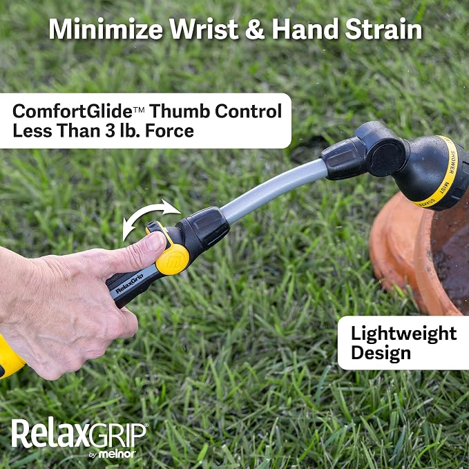 Melnor 65173AMZ RelaxGrip 8 Pattern 16" Pivoting Wand Bundle, Metal, Black, Yellow