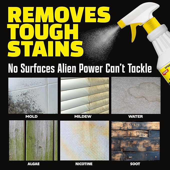 Alien Power 72 OZ Instant Stain Remover Spray for Black Mold and Mildew | All Purpose No-Scrub Cleaner for Bathroom & Household Surfaces, Tiles, Wall & Washing Machines - 3 Packets (Makes 72 Fl Oz)