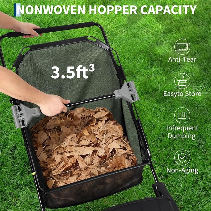 Garvee Push Lawn Sweeper, 21inch Leaf & Grass Collector - Black
