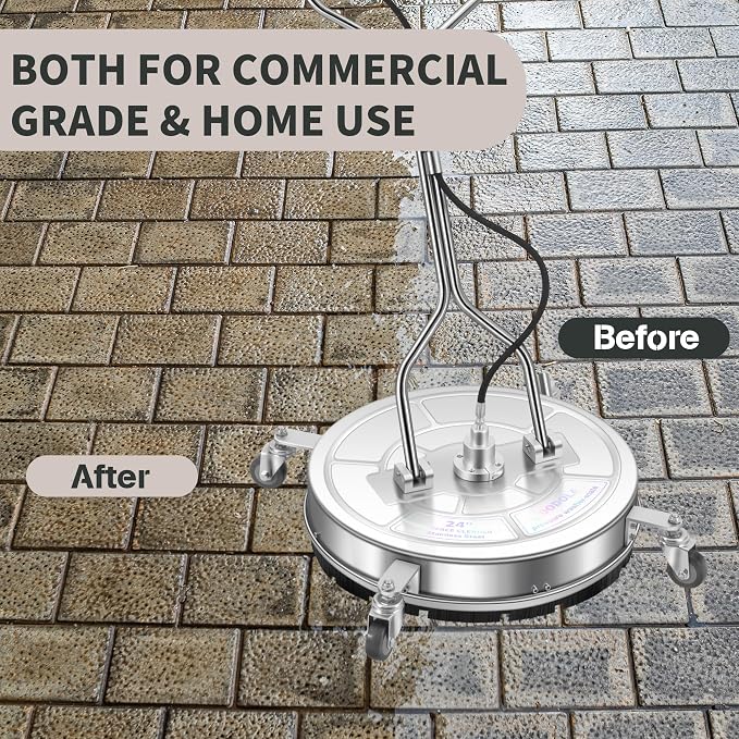 LidoDola 20'' Pressure Washer Surface Cleaner, Power Washer Accessory | Stainless Steel Body, Dual Handles, 4 Replacement Nozzles, Ideal for driveways, decks & patios—clean effortlessly