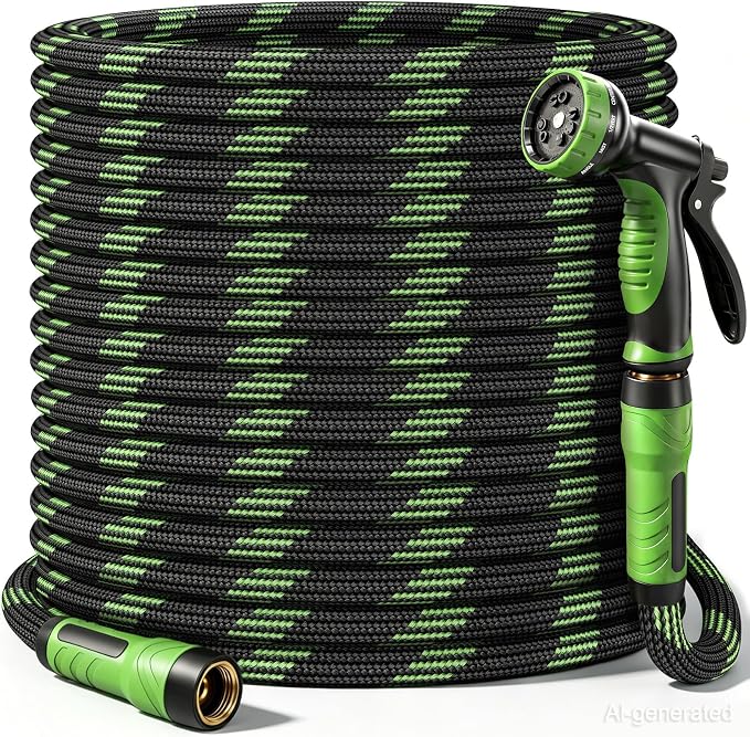 NON-EXPANDABLE Garden Hose 100 FT Water Hose with 10-Function Spray Nozzle | Yard hose Heavy Duty Steel Metal Flexible,Durable Fabric Skin,No Kinks & Leak-Proof with Upgraded Handle hose pipe outside
