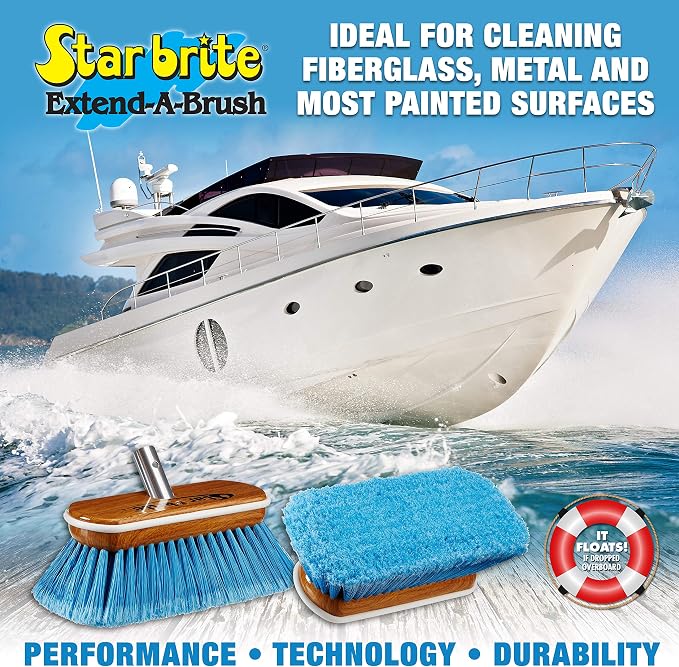 STAR BRITE 8" Premium Cleaning Brush - Synthetic Wood Block with Durable, High-Density Star Prene Fibers for Boat, RV & Auto Surfaces - Extend-A-Brush Handles - Medium Bristle, Blue (040171)