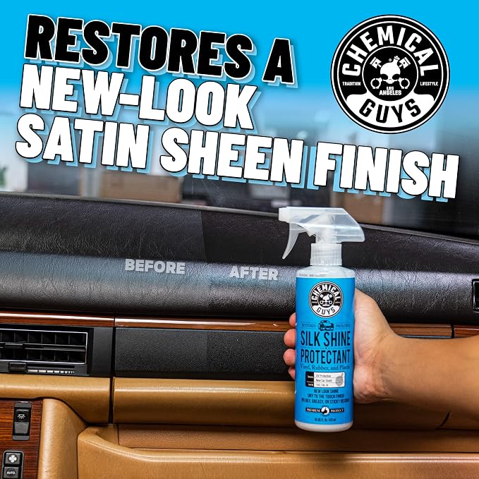 Chemical Guys, Silk Shine Vinyl & Trim Dressing, Non-Greasy Satin, 1 Gallon | Dries to a natural satin look with no greasy sling, works indoors and out on dashboards, door panels, bumpers and tires
