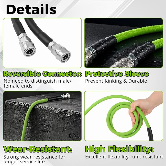 PWACCS Pressure Washer Hose 50 FT, 1/4" ID Steel Braided Power Washer Hose | Kink Resistant, 3/8" Quick Connect Fittings, 4000 PSI, High Pressure Extension Hose