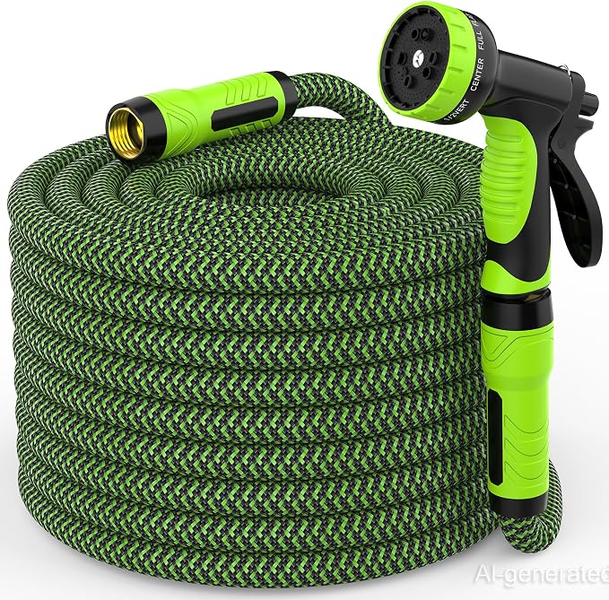 NON-EXPANDABLE Garden Hose 50ft x5/8'', Heavy Duty Flexible Water Hose with 10-Function Sprayer, Lightweight, Leak Proof, Durable Fabric Skin, Pressure Resistant for Yard, Outdoor