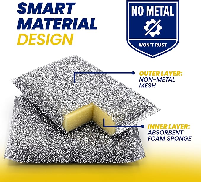 SCRUBIT Scrub Sponges for Kitchen, Non-Scratch Dish Sponges, Heavy Duty Steel Wool Scrubber Sponges Kitchen & Dishes Scrubbers (12)