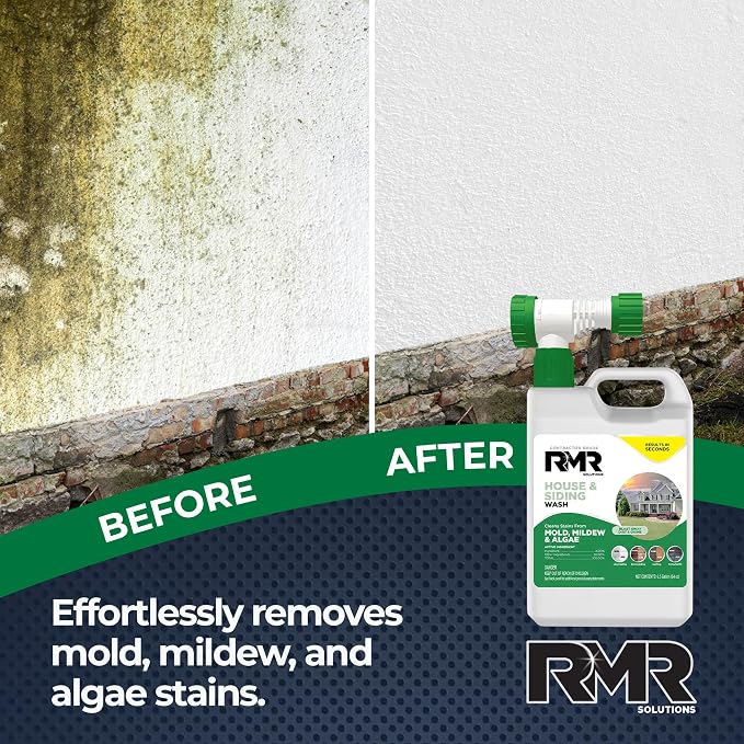 RMR House and Siding Wash - Commercial-Grade Outdoor Stain Remover for Mold, Mildew, and Algae, 64 Ounce Bottle With Hose-End Adapter