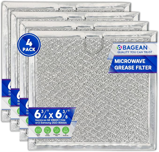 Microwave Filter replacement 6.81" x 6.34" Fits GE WB02X11534 Samsung DE63-00666A Microwave Grease Filter - Freshens and Filters Kitchen Air Entering the Over-the-Range Oven Stove Fan (4-Pack)
