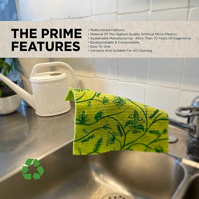 Wettex The Original Swedish Dishcloth for Kitchen 10 Pack | Reusable Paper Towels, Super Absorbent Sponge Cloths, Washable Dish Cloths, Biodegradable, Made in Sweden, Assorted Colors