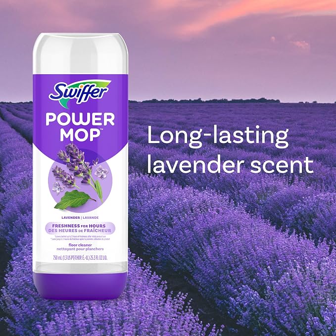 Swiffer Power Mop Refill Solution,Floor Cleaner for Mopping Tile,Vinyl,Laminate,Wood in Home,Bathroom,Kitchen, Multipurpose-Surface Solution for Floor Cleaning, Lavender Scent, 25.35 oz (Pack of 10)