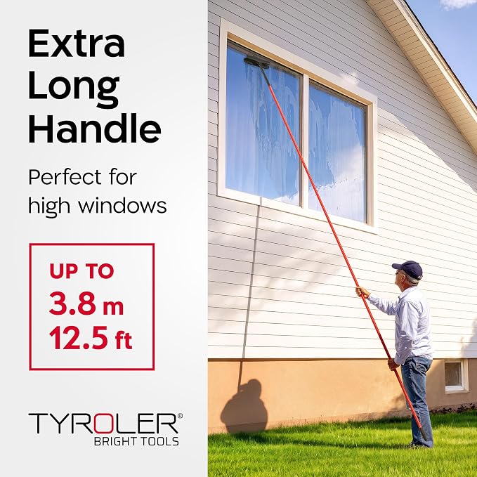 Tyroler Window Squeegee with Extension Pole 1-12.5ft | Window Cleaner Tool | | 10-Part Windows Washing Kit with Extension Pole | Professional Telescopic Window Squeegee for Home & High Glass