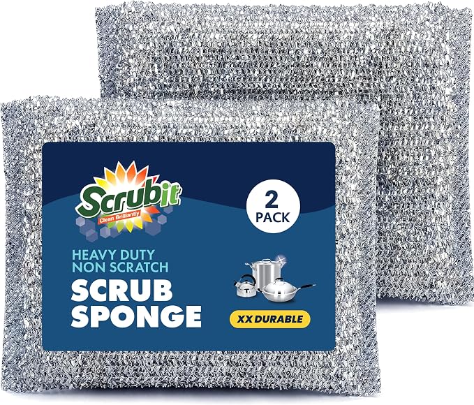 SCRUBIT Scrub Sponges for Kitchen, Non-Scratch Dish Sponges, Heavy Duty Steel Wool Scrubber Sponges Kitchen & Dishes Scrubbers (2)