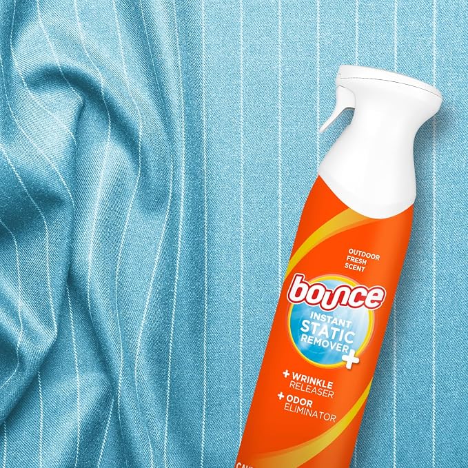 Bounce 3 in 1 Instant Anti Static Spray & Wrinkle Release, Odor Eliminator & Fabric Refresher (Fresh Scent, 9.7 Fl Oz, Pack of 2)