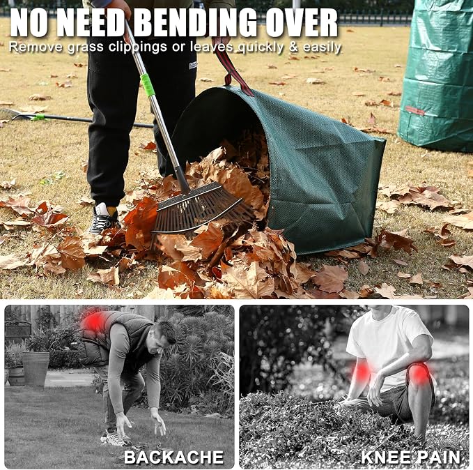 3 Pack 72 Gallon Leaf Bags Reusable with Dustpan Bag | Includes 40 gallon dustpan-type heavy duty bag, Standable, With handles, Ideal for leaves, Grass, and yard cleanup