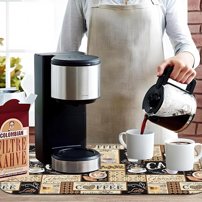 Fun Coffee Mat 19inx12in,Coffee Bar Mat for Countertops,Absorbent Hide Stain Anti-Slip Coffee Bar Accessories Fit Under Coffee Machine Mat,dish Drying Mats for Kitchen