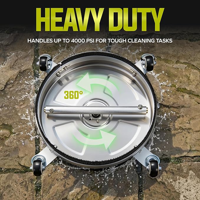 Sun Joe SPX-SC14 Universal 14-Inch Pressure Washer Surface Cleaner with 4 Wheels - Stainless Steel, 1/4" Heavy Duty 4000 Max PSI Quick Connect, for Driveways, Patios, Sidewalks & Decks