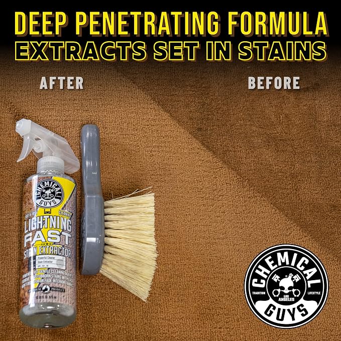 Chemical Guys, Lightning Fast Carpet & Upholstery Stain Extractor, 32 oz | Tackles coffee, soda, wine and pet messes on carpet, seats and mats, just spray, agitate and blot for a clean look