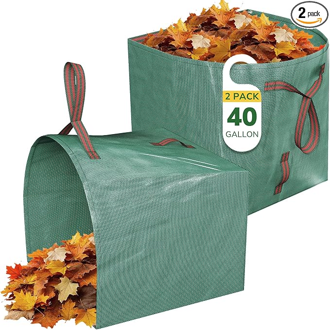 GreatBuddy Lawn Bag, 40 Gallon Yard Waste Bags, Heavy Duty PP Garden Leaf Bags for Leaves, Grass and Debris, Reusable & Foldable Leaf Collector with Handles, Wide Opening and Self-stand Design, 2 Pack