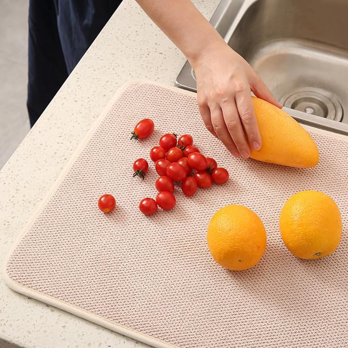 2 Pack Microfiber Dish Drying Mat for Kitchen Counter,Ultra Absorbent Dish Drainer Mat ,Dish Drying Pad ,Dish Rack Mat 20×15 Inch (Beige)