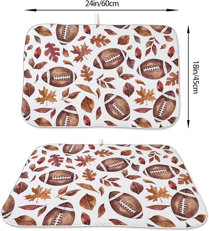 Fall Dish Drying Mat 18x24 Inches For Kitchen Counter Orange Brown Baseball Leaves Kitchen Decoration Drying Mat Decorative Autumn Leaves Drying Pad for Home Kitchen,Dining Room Decor