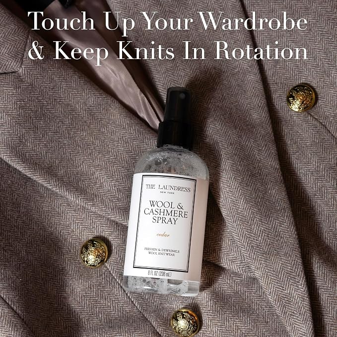 The Laundress Wool and Cashmere Fabric Spray, Wool Dewrinkle Spray, Upholstery and Linen Spray, Fabric Refresher, Cedar Scent, 8 Fl Oz (Pack of 2)