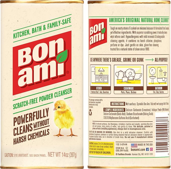 BON AMI Powder Cleanser for Kitchens & Bathrooms - All Types of Surfaces, Cleans Grime & Dirt, Polishes Surfaces, Absorbs Odors (4 Pack)