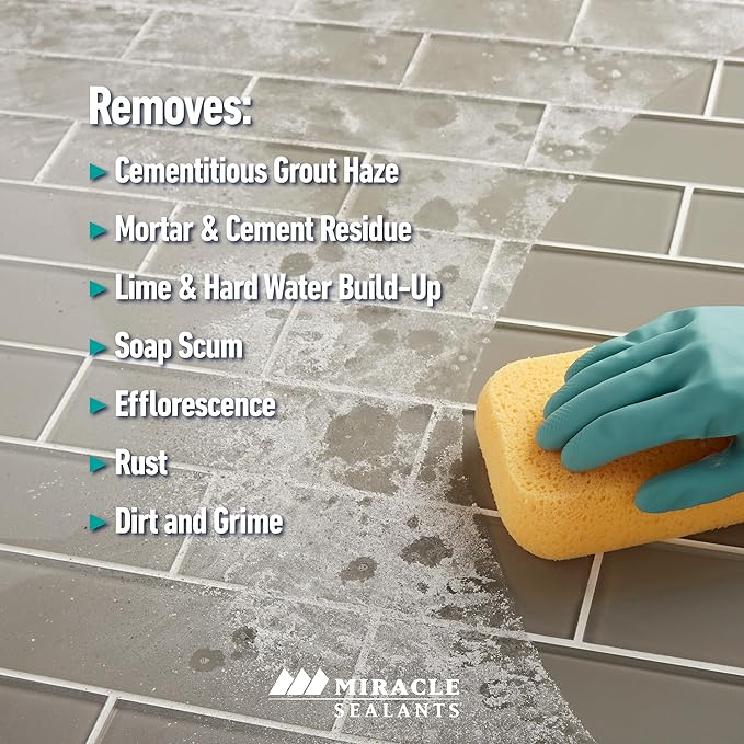 Miracle Sealants Heavy-Duty Acidic Cleaner for Tile & Stone, Grout Haze, Rust Stain & Efflorescence Remover, Quart, 6 Pack