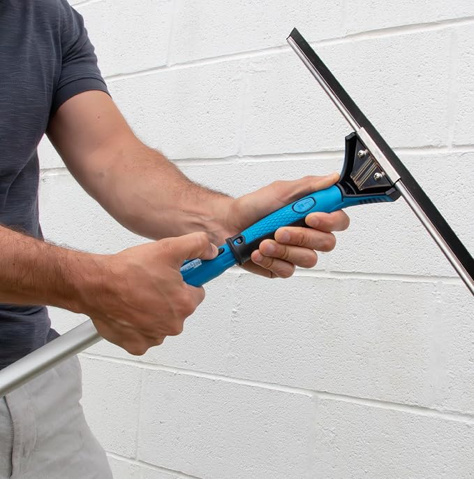 Unger Professional Connect and Clean 18” Grip Swivel Window, Glass Squeegee, and 8’ Pole, 180-Degree Pivoting Handle with Lock, Cleaning Supplies for Streak-Free Results