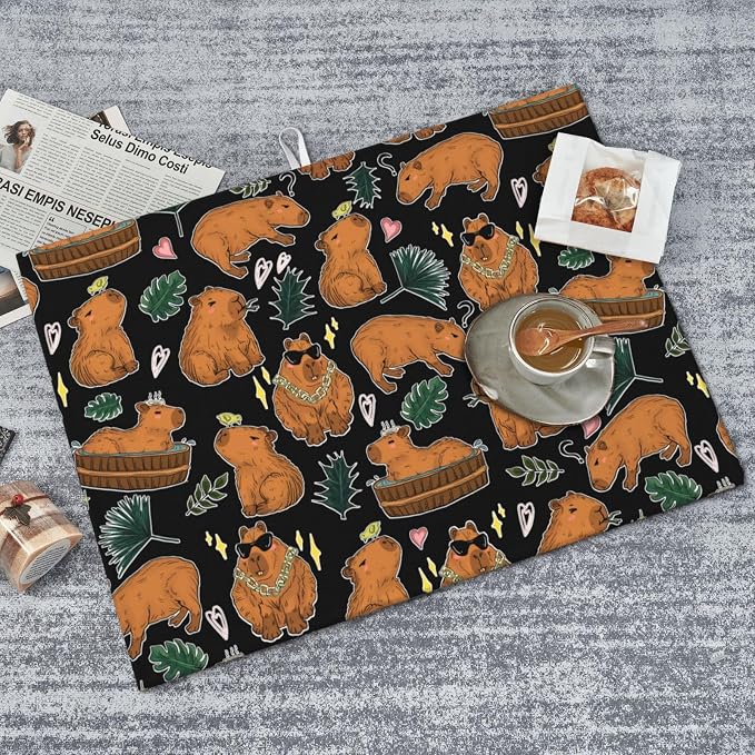 Capybara Dish Drying Mat for Kitchen Counter Cute Kitchen Mat Microfiber Kitchen Countertop Absorbent Reversible Drainer Rack Pad Dish Drying Mat 18 x 24 Inch