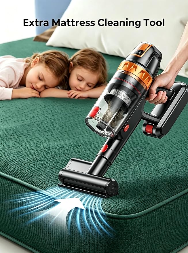 Cordless Vacuum Cleaner, 650W 50KPA 65Min Stick Vacuum Cleaners for Home, with Extra Mattress Cleaning Tool, Self-Standing, Wall Mount Charging, Stick Vacuum Cordless for Carpet Floor Pet Hair