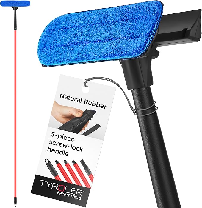 Tyroler Windows Washing Kit with Extension Pole | 12"-80" 5-Part Handle | | 2-in-1 Professional Telescopic Window Squeegee for Home | Indoor & Outdoor Window Cleaner Tool for High Windows & Glass