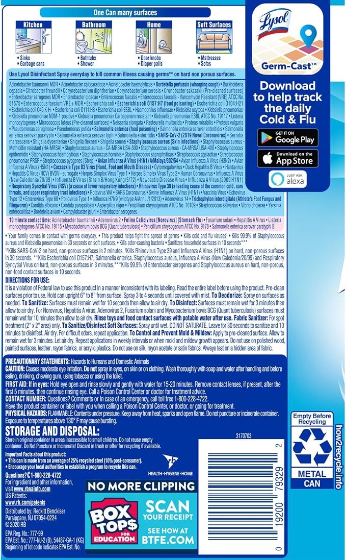 Lysol Disinfectant Spray, Crisp Linen, 57 Oz, Pack of 3