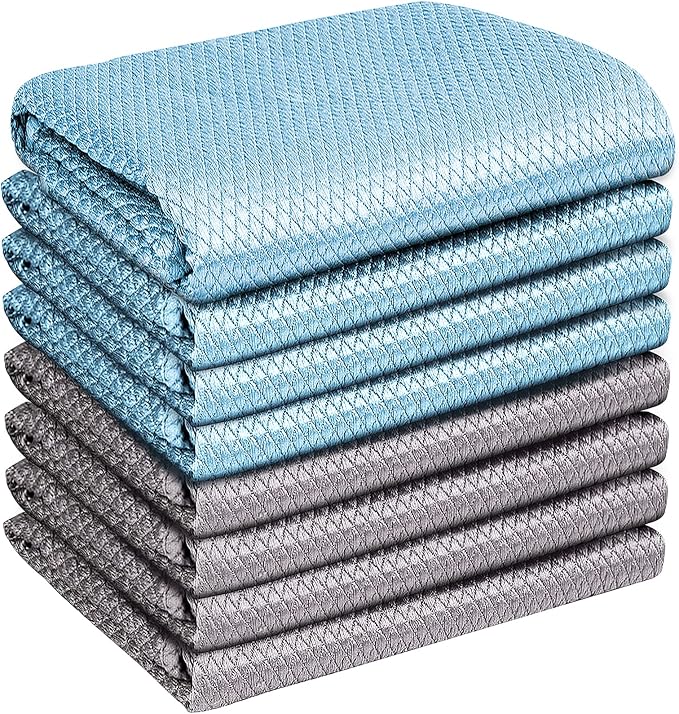 Airlab Glass Polishing Streak Free Miracle Cleaning Cloth, Grey & Blue | Lint Free Microfiber Cleaning Rags for Glasses Kitchen Dish Mirrors Easy Clean, 16 x 12 Inches, Pack of 8