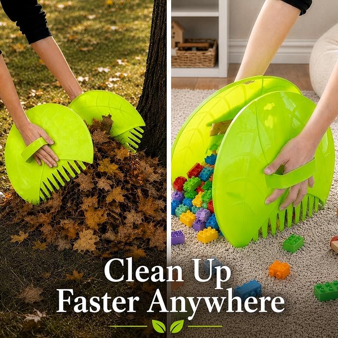 Gardenised Pair of Leaf Scoops, Hand Rakes for Lawn and Garden Cleanup (QI003286),Green