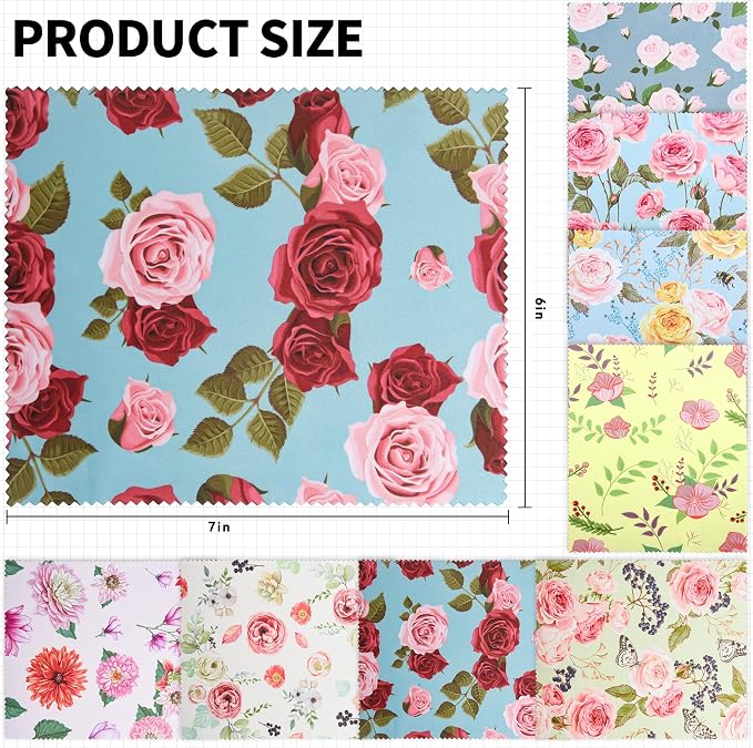 8 Pack Microfiber Cleaning Cloths (7" x 6") Multicolor Flower Glasses Cleaning Cloth for Eyeglasses, Camera Lens, Cell Phones, Laptops, LCD TV Screens and More