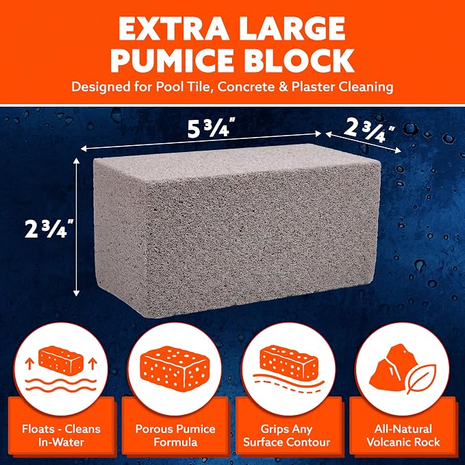Pumie 1-Pack Pumice Stone for Pool Tile Cleaning - Calcium Remover for Tile & Plaster Stain - Cleaner for Calcium Build Up - Grout & Concrete Scouring - Pool Blok PB-12-5.75x2.87x2.87
