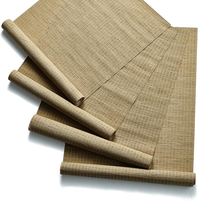 Replacement Fabric Panels for Sliding Glass Door (4-Pack, 23"x96"), Fabric Only, Natural Woven Blind Slats, Trimmable, Sheer, Track & Bottom Rail Not Included,Mountain Oak