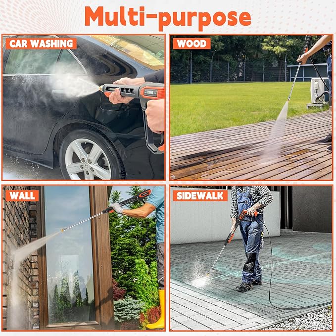 FIXFANS Pressure Washer Gun and Hose Kit, 50FT Power Wash Hose, M22 Fitting | High Pressure Washer Replacement Wand Extension, 5 Nozzle Tips