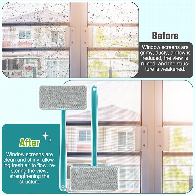 Enhon 2 Pack Mesh Screen Cleaner, Window Screen Cleaning Brush Washing Equipment, Detachable Window Cleaner Tool with Wet and Dry Dual Use