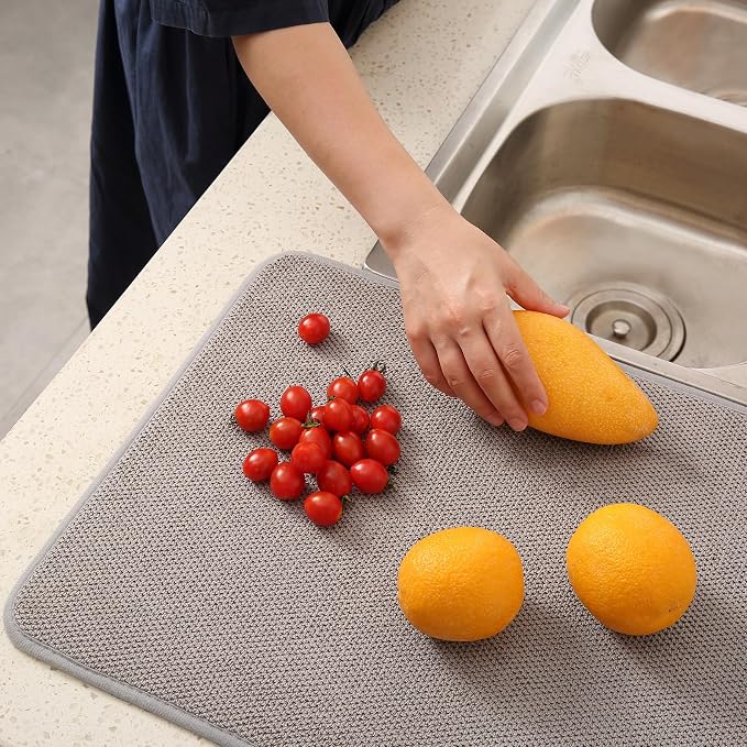 2 Pack Microfiber Dish Drying Mat for Kitchen Counter,Ultra Absorbent Dish Drainer Mat ,Dish Drying Pad , Dish Rack Mat 20×15 Inch (Gray)