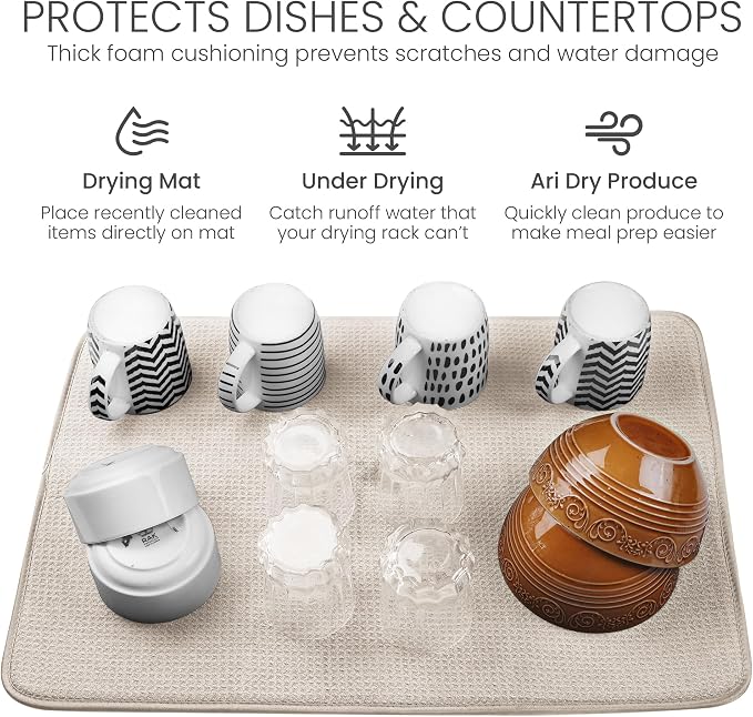 Bellemain XL Dish Mat 24" x 17" ( LARGEST MAT ) Microfiber Dish Drying Mat , Super absorbent ( Ivory )