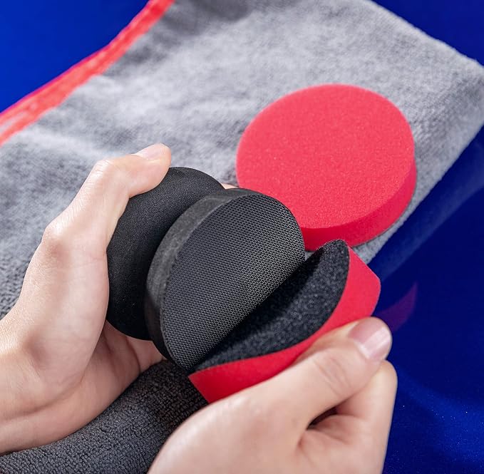 SGCB Car Hand Wax Applicator Pad Kit, 3” Dia Sponge Tire Dressing Applicator Pad with Grip, Tire Shine Compound Applicator Pad, Reusable Polish Foam Applicator for Rubber Tires Exterior Plastic Trim