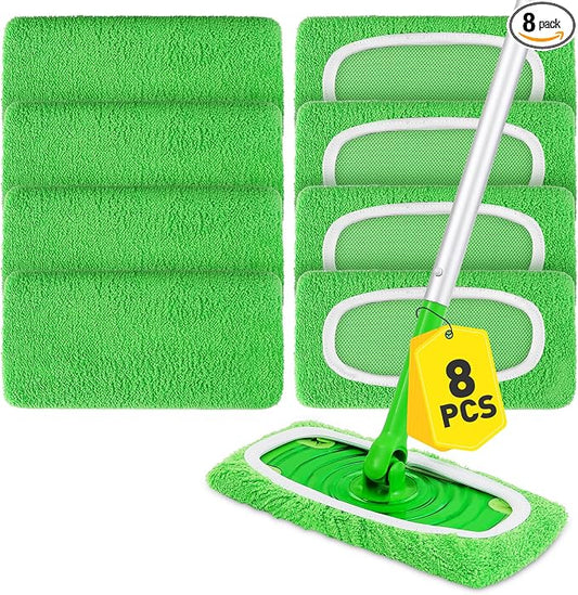 8Pcs Reusable Microfiber Mop Pads Compatible with Swiffer Sweeper,Replacement Dry Sweeping Cloths & Wet Mopping Pads Refills,Washable Mop Pads for Multi-Surface Floor Cleaning