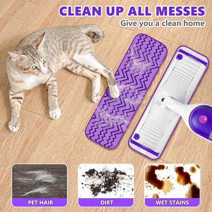 Reusable Microfiber Mop Pads for Swiffer PowerMop, 15" Washable Refills | 6 Absorbent Mopping Replacements, Wet Dry Use, for Multi-Surface Hardwood Tile Floor, Kitchen Bathroom Cleaning, Purple