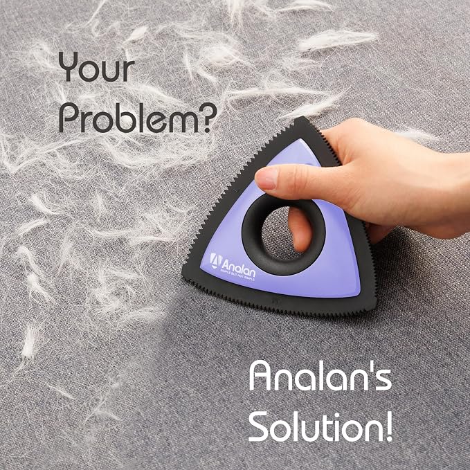 Analan Mini Pet Hair Remover for Car Detailing Dog Hair Tool Brush(Purple) | Deep Cleaning, Reusable Rubber, Gentle on Fabrics, Triangle Design For Car Interiors, Couch, Rugs, Carpet, Mats & Furniture