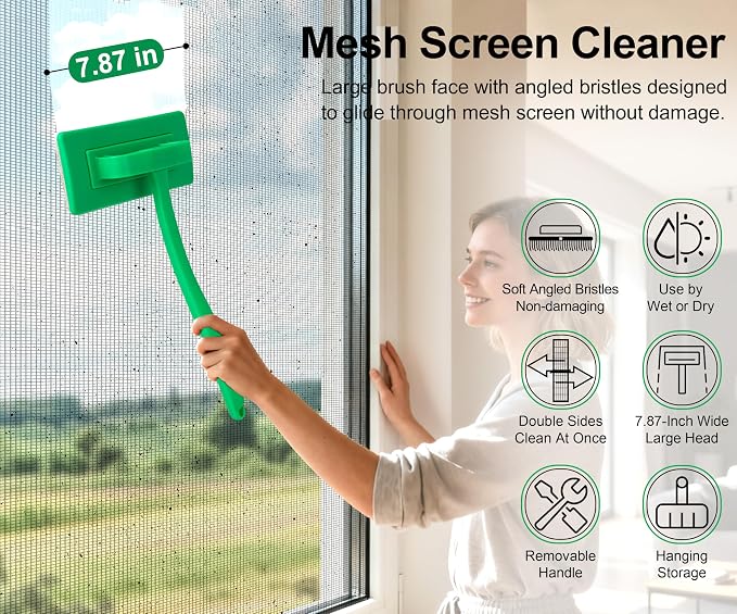 MyLifeUNIT Mesh Screen Cleaner, Detachable Window Screen Cleaning Brush | 7.87-Inch Wide Brush Heads, Windows Screen Cleaner Washing Tool with Wet and Dry Dual-Use for Inside Outside Window Screens