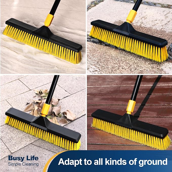 Yocada 18 Inch Push Broom Heavy-Duty Outdoor Commercial Broom Brush | Stiff Bristles for Cleaning Patio Garage Deck Concrete Wood Stone Tile Floor 65.3 inch Long