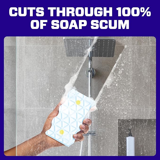 Mr. Clean Magic Eraser Sponge, Bathroom Cleaner, Shower Cleaner, Tub Cleaner, Soap Scum Remover, Bathroom Cleaning Supplies, Dawn Cleaning Power with Lemon Scent, 2 in 1 Bath, 5ct (Pack of 4)