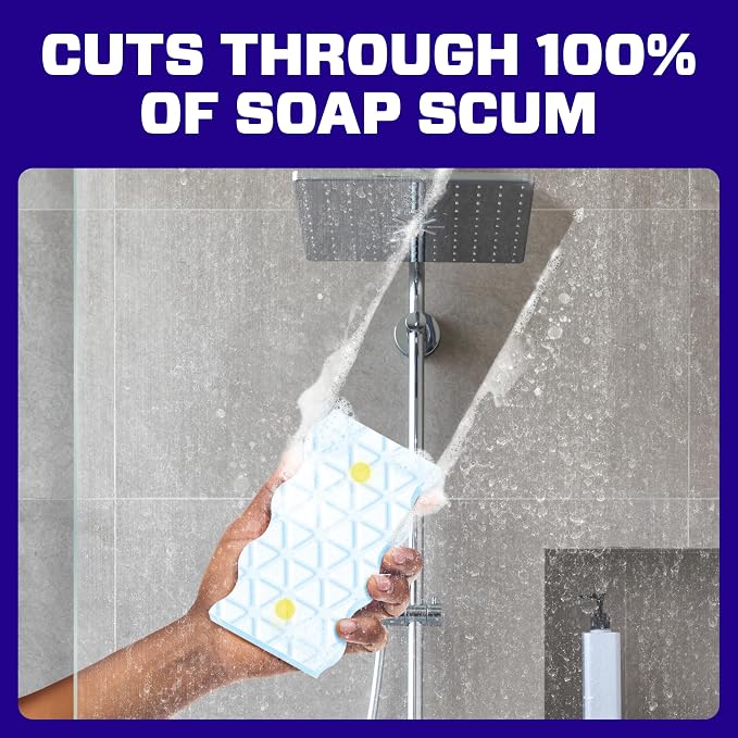 Mr. Clean Magic Eraser Sponge, Bathroom Cleaner, Shower Cleaner, Tub Cleaner, Soap Scum Remover, Bathroom Cleaning Supplies, Dawn Cleaning Power with Lemon Scent, 2 in 1 Bath, 5ct